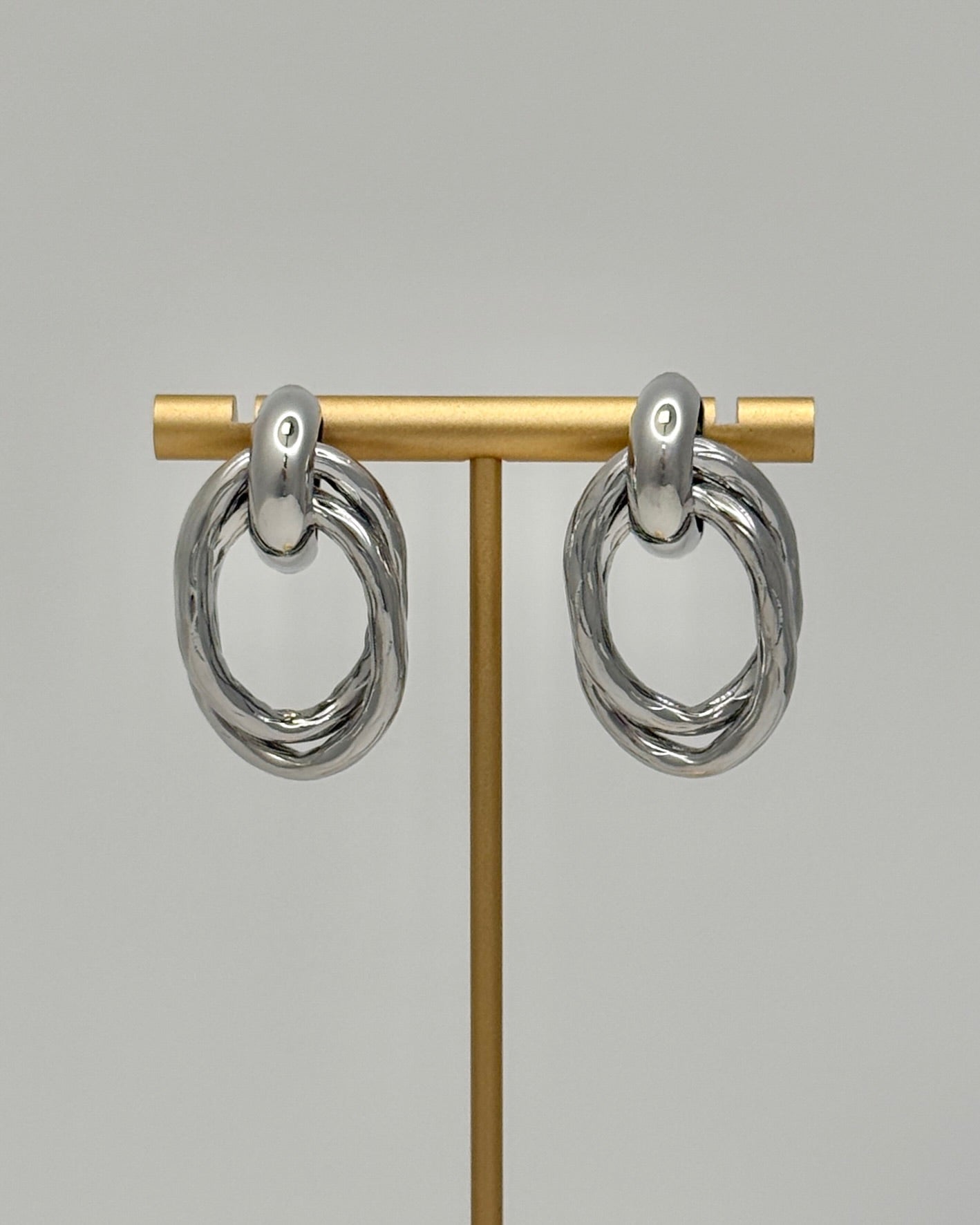 Silver Oval Drop Earrings