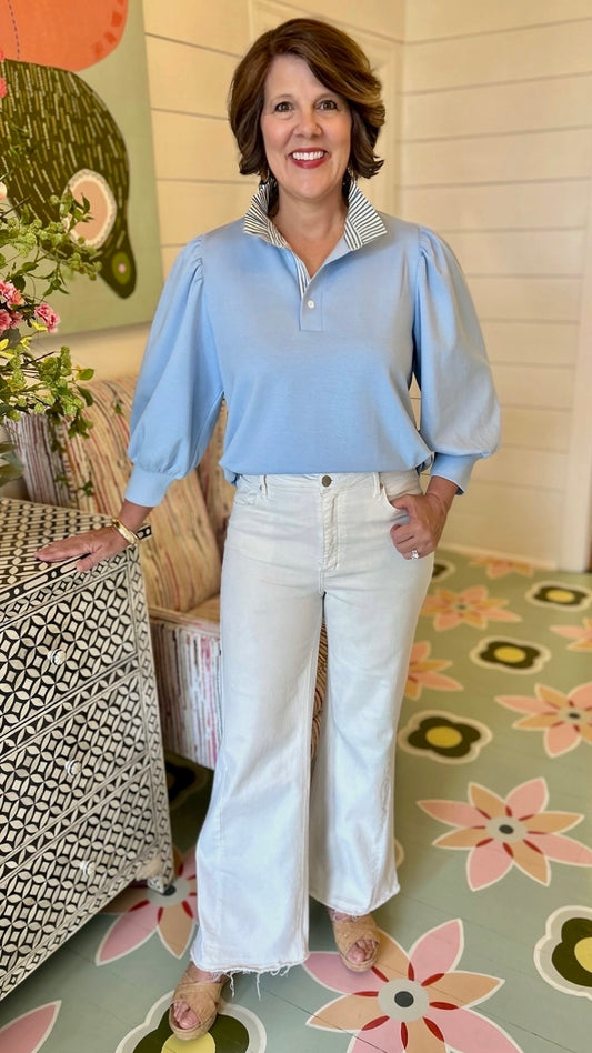 Callie Pullover Stripe Detail Top - Blue