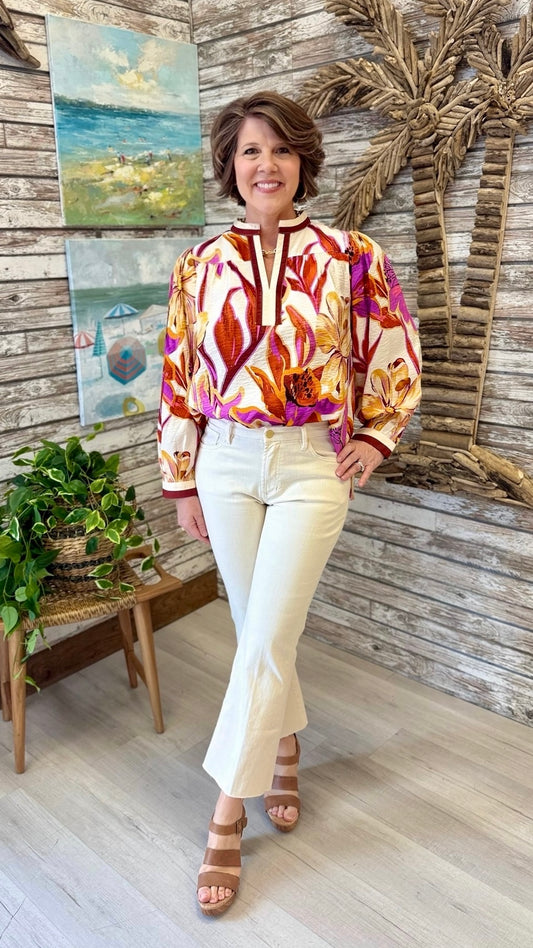 Molly Floral Mix Top - Brick