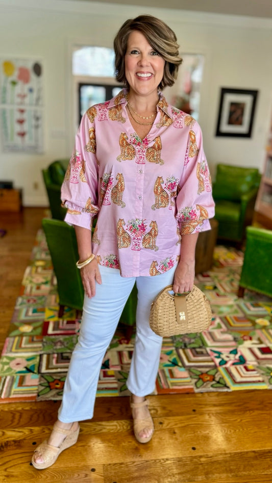 Dizzy Lizzy Milano Puff Sleeve Top - Cheetah