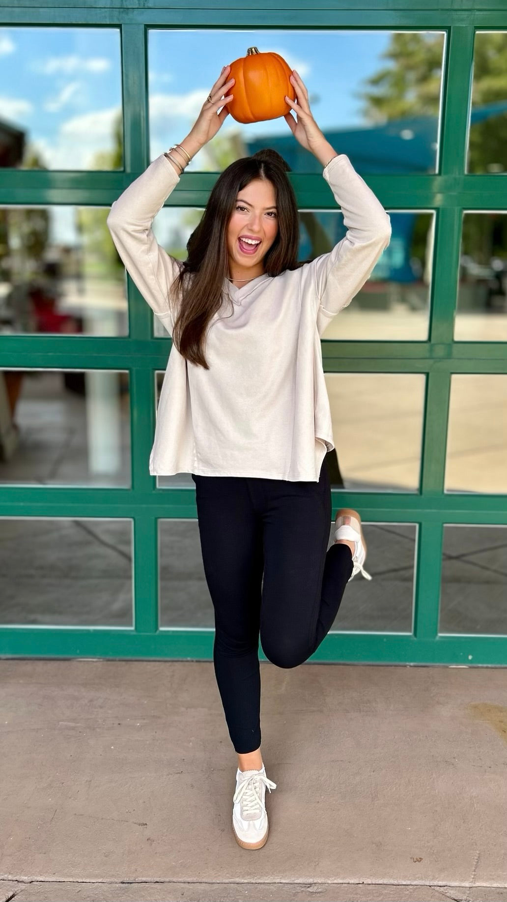 Asymmetrical V-Neck Sweatshirt - Beige