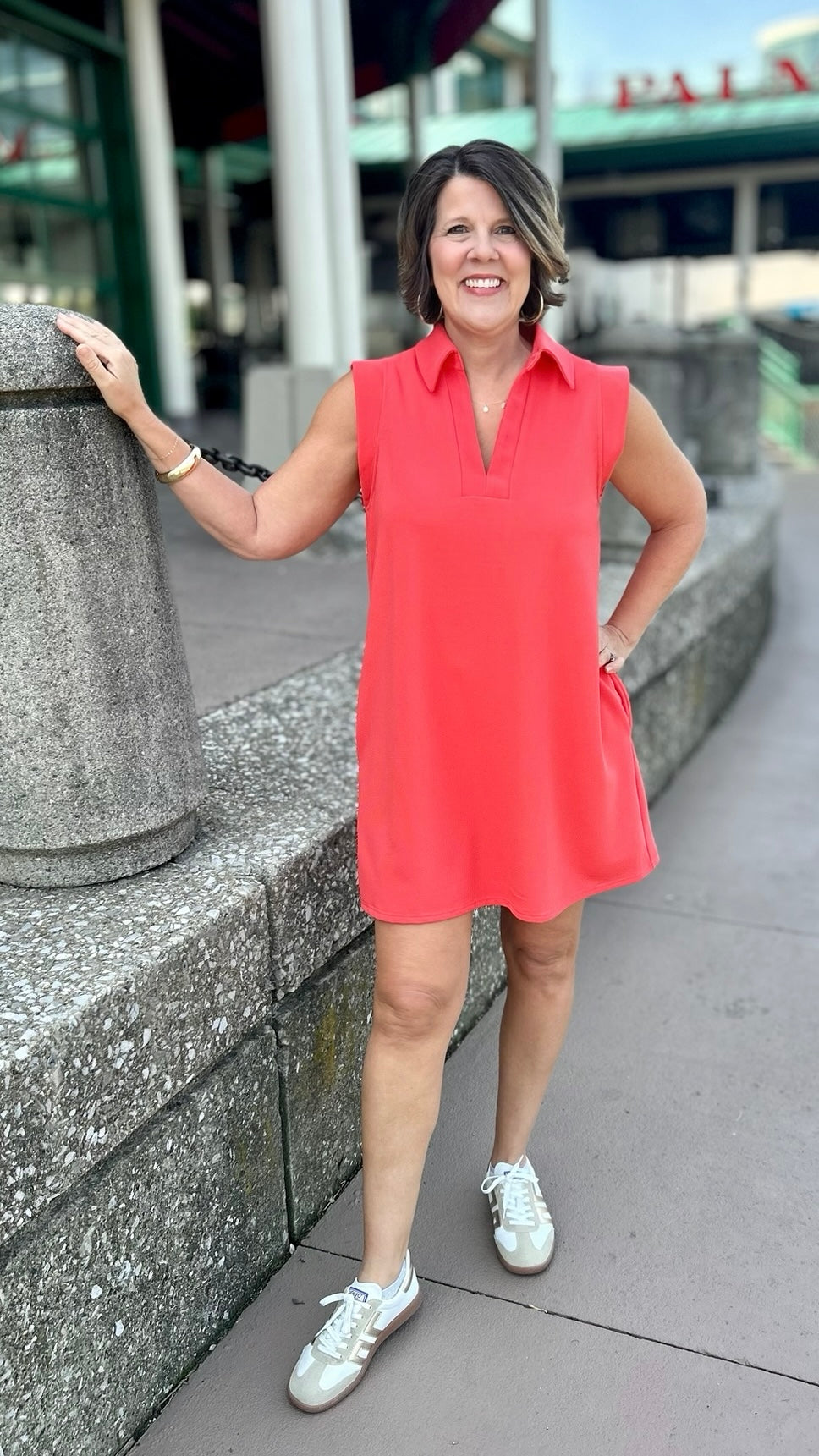 Lilian Ribbed Collared Dress - Orange