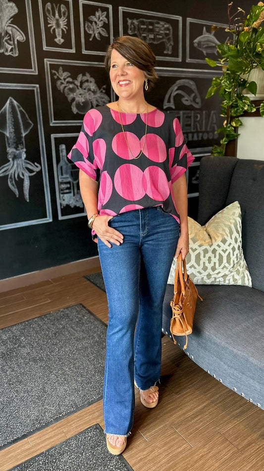 Avela Dot Mix Top - Black & Pink