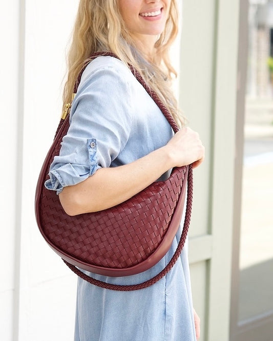 Burgundy Woven Hobo Bag