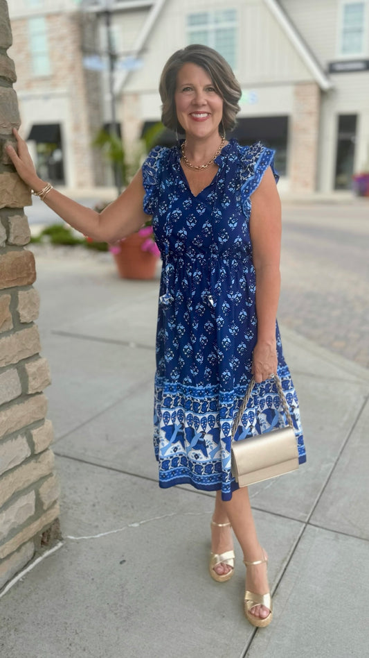 Amelia Navy Abstract Midi Dress