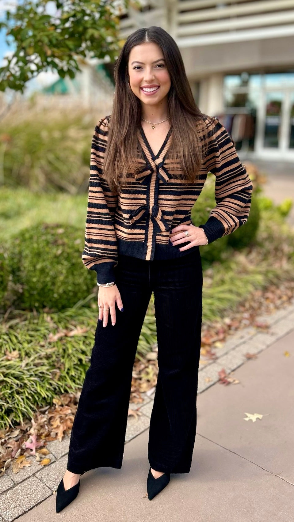 Mocha Stripe Bow Sweater