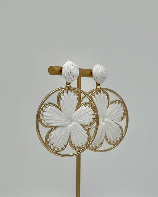 Raffia Flower Earrings - White
