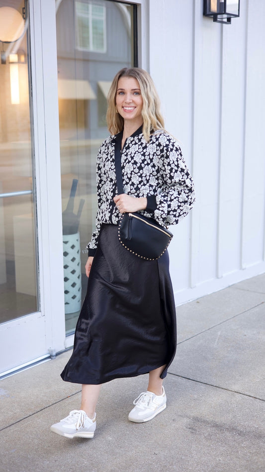 Embossed Rose Print Bomber Jacket