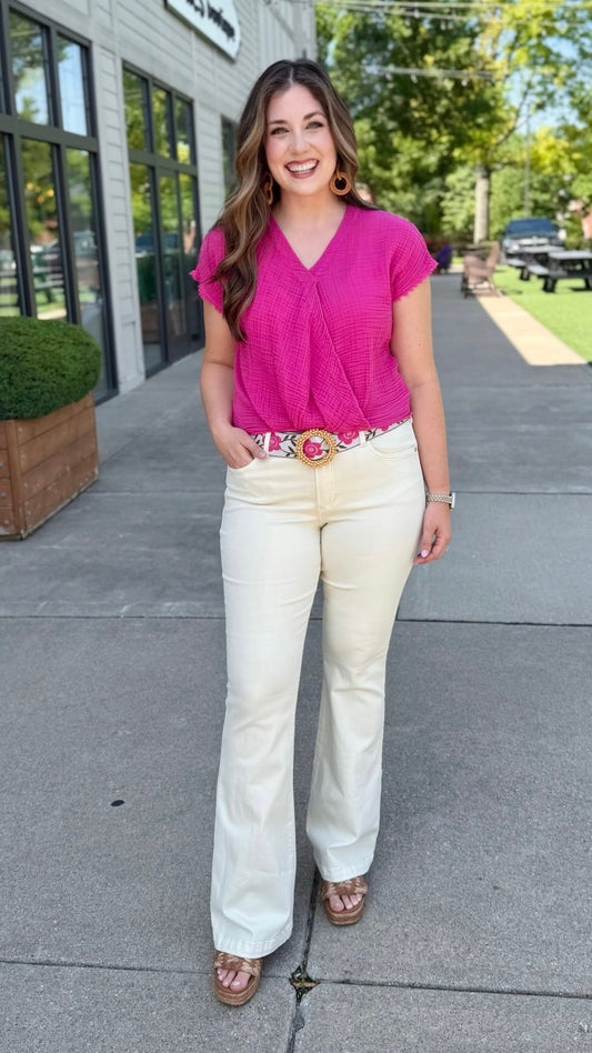 Michael Stars Evie Faux Wrap Top - Fuchsia