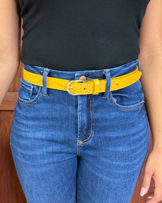 Mustard Skinny Leather Belt