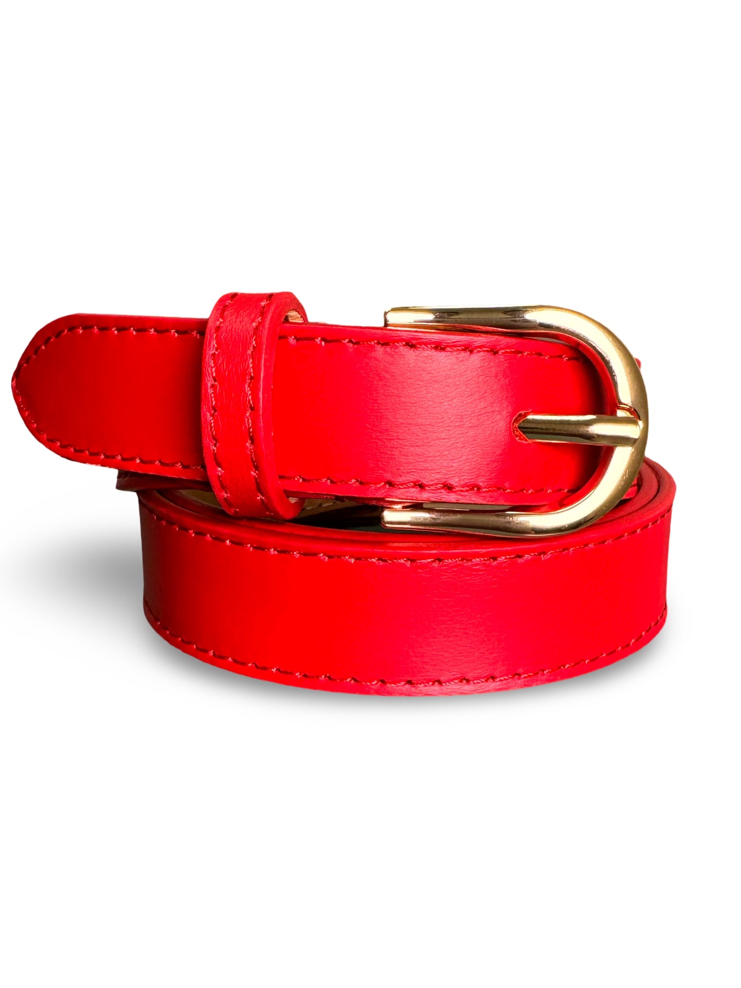 Red Skinny Leather Belt
