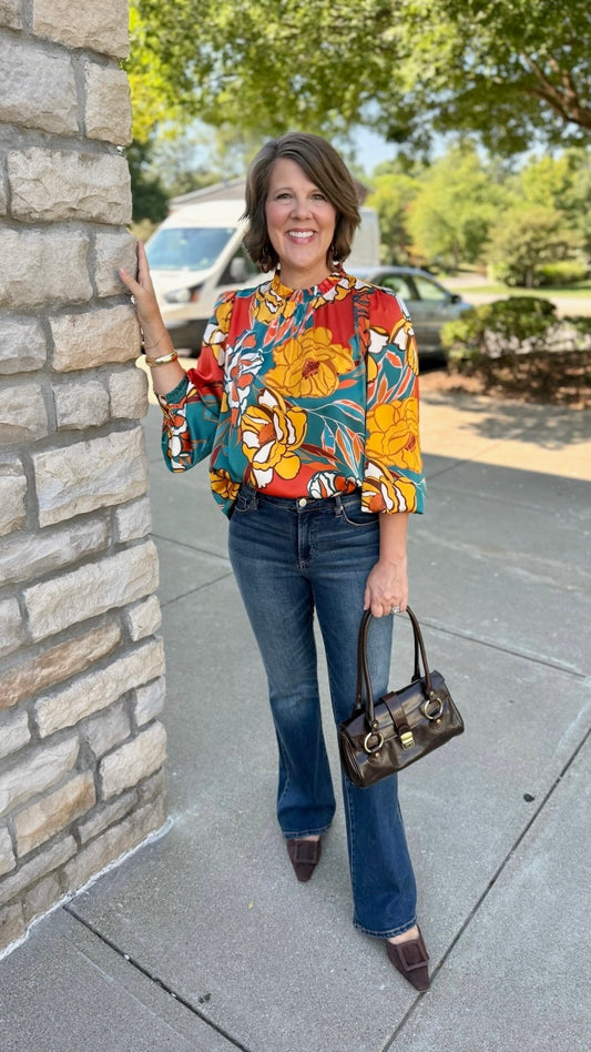 Tara Rust Floral Silky Blouse