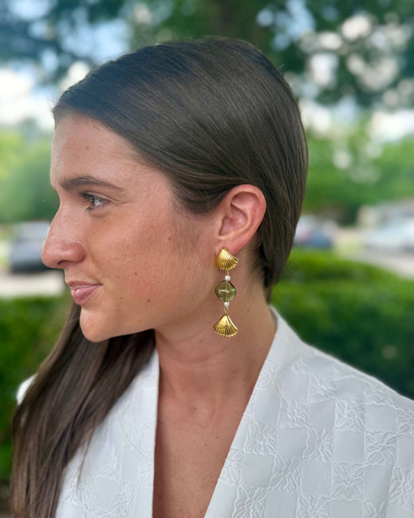 Handmade Glass Gold Plated Earrings - Green