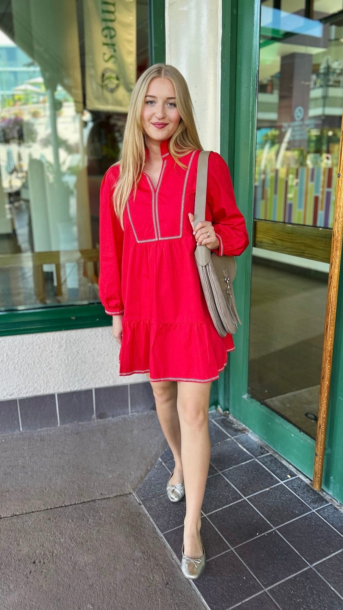 Emma Embroidered Dress - Red