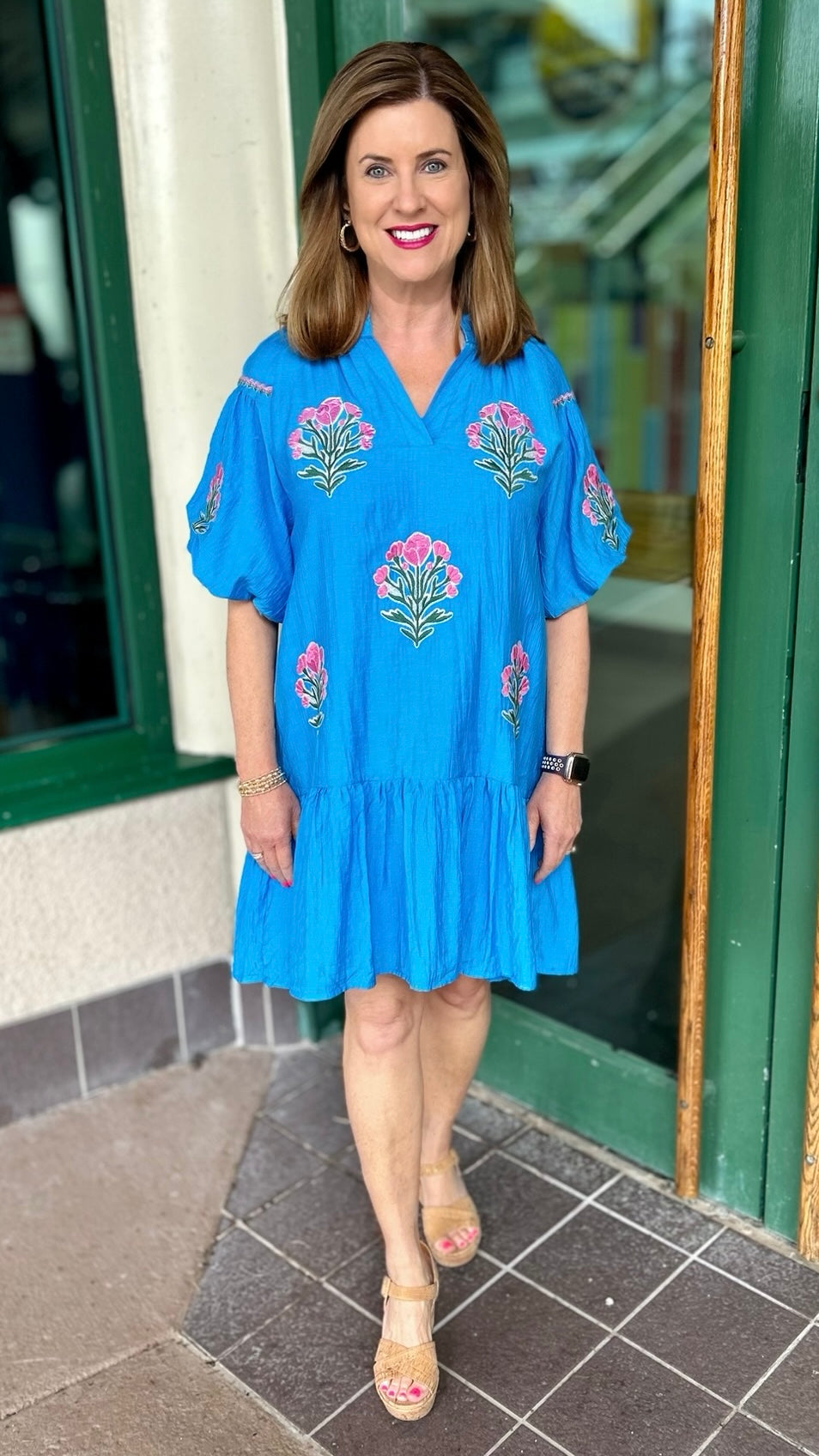 Pops Of Pink Poppies Mini Dress - Ocean