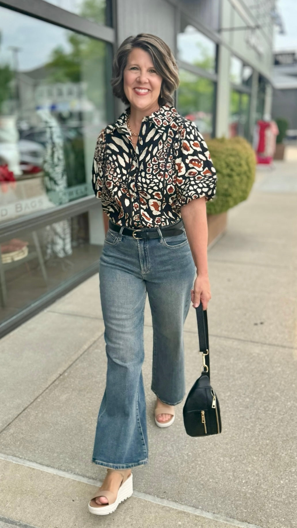 Puff Sleeve Animal Print Top