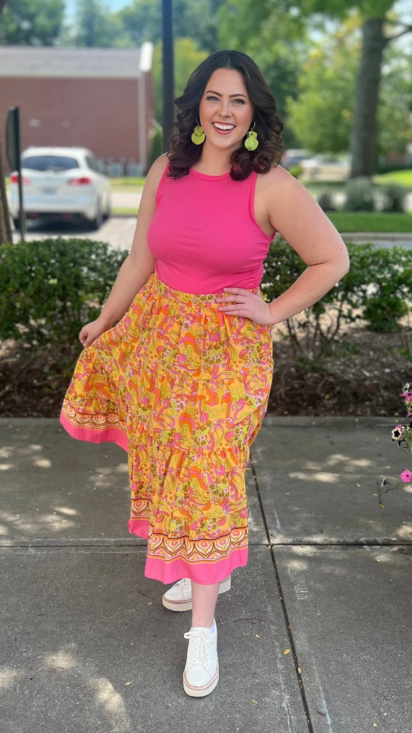 Bobi Shirred Crewneck Tank Top - Pink