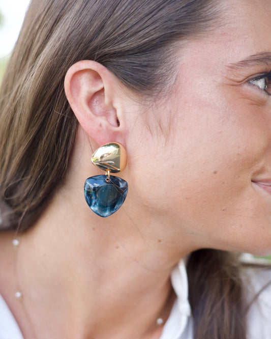 Triangle Drop Earrings - Navy