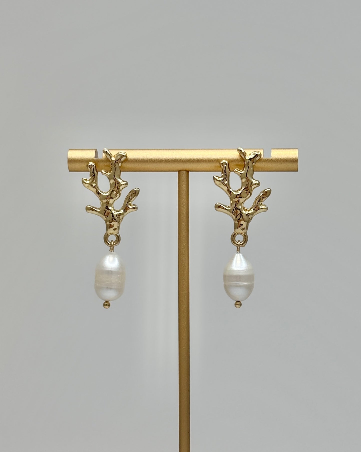 Gold Coral Pearl Drop Earrings