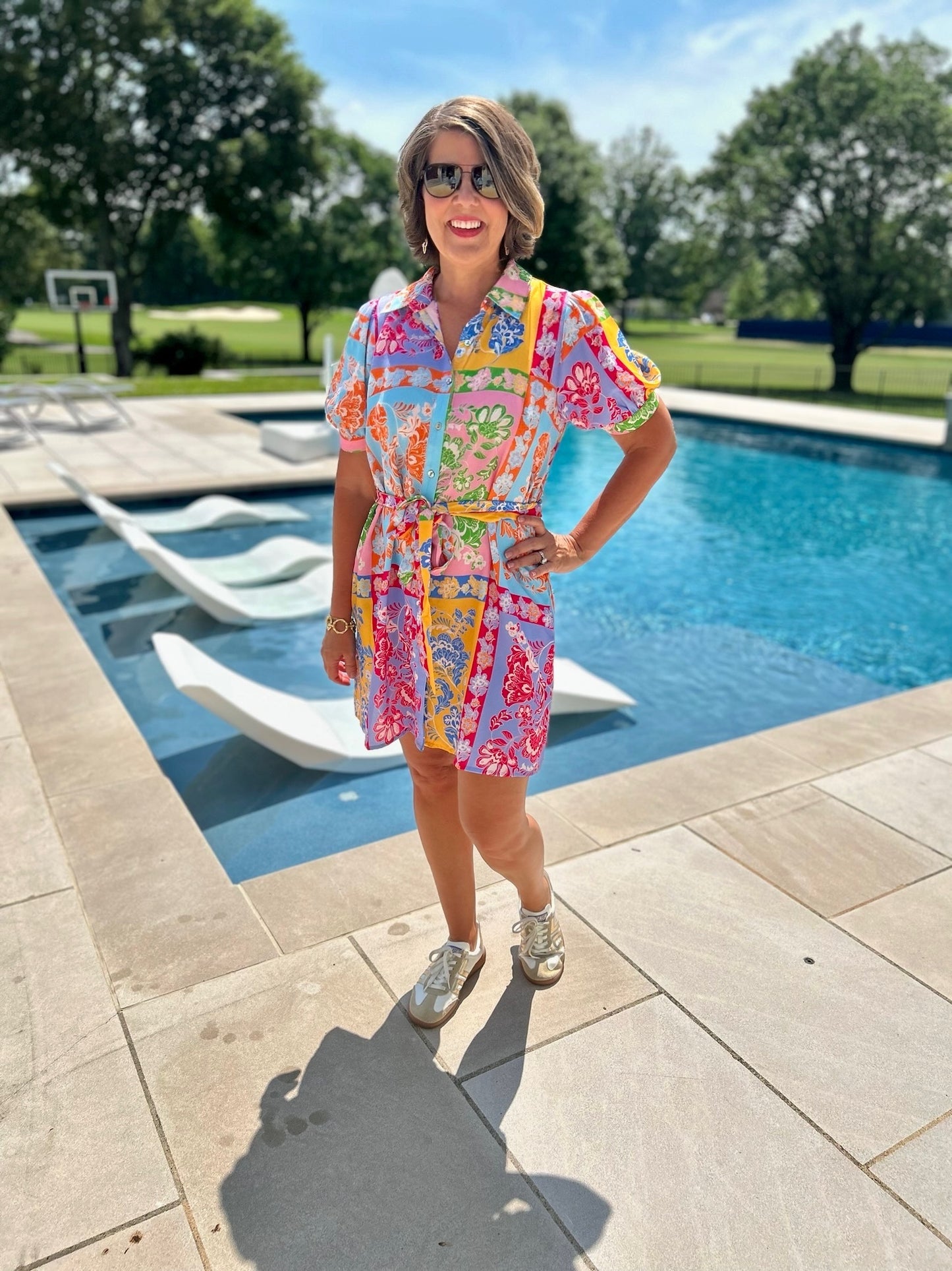 Tropical Floral Tie Shirt Dress - Multi