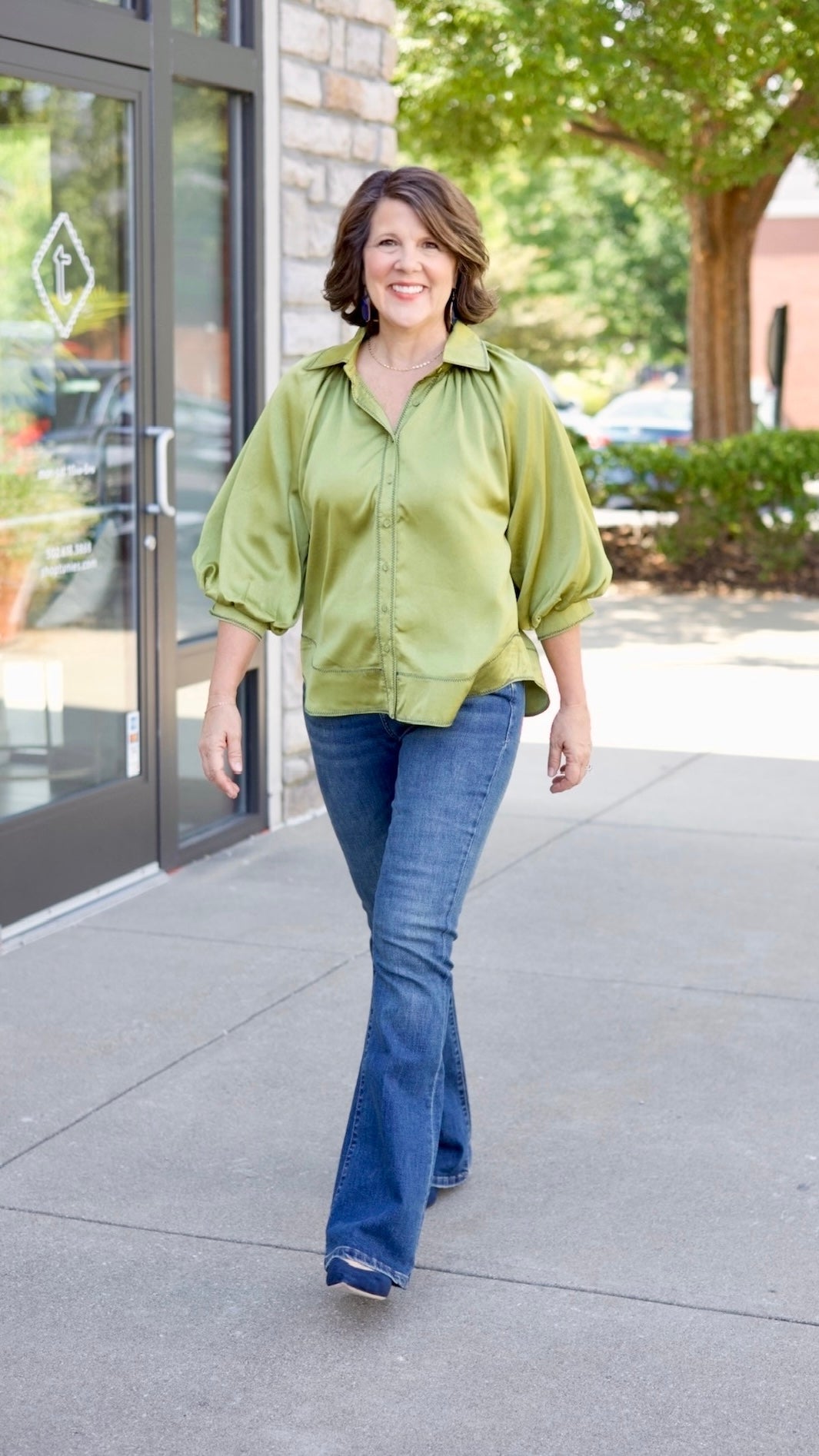 Olive Balloon Sleeve Top