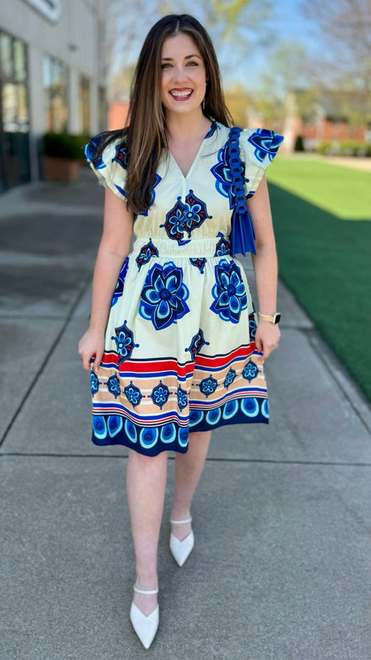 Arianna Geometric Floral Dress
