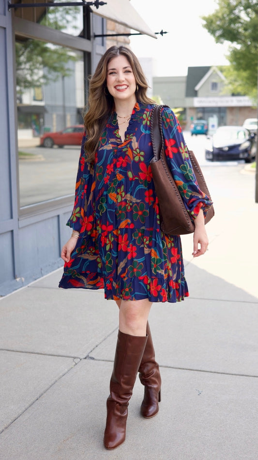 Mary Navy Floral Gauze Dress