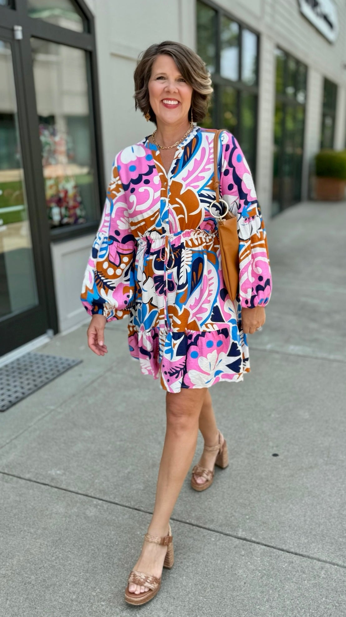 Groovy Cinch Waist Dress - Navy Mix