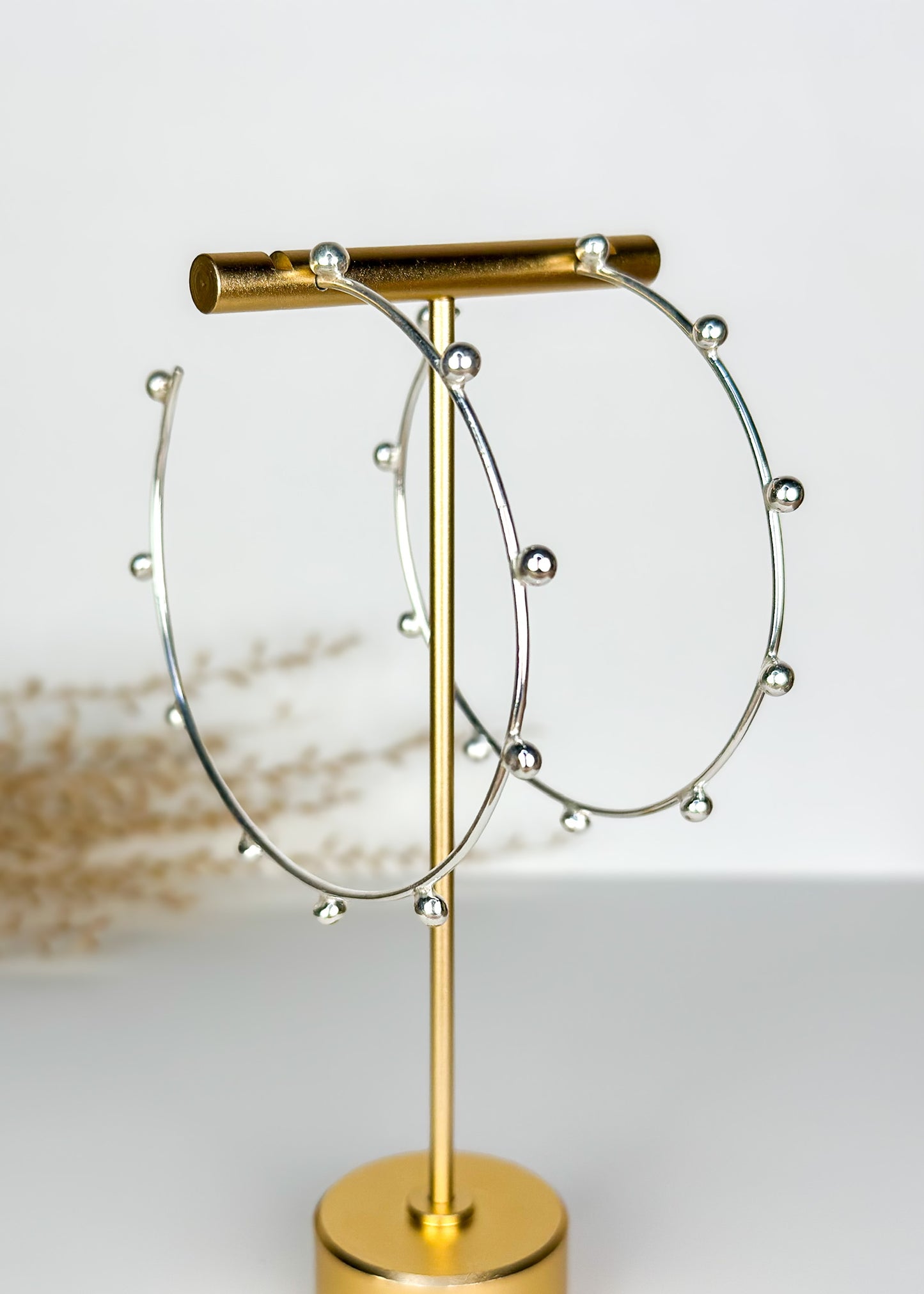 Silver Dotted Hoop Earrings - Large