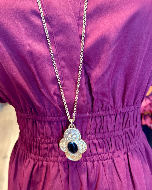 Black Stone Cross Necklace