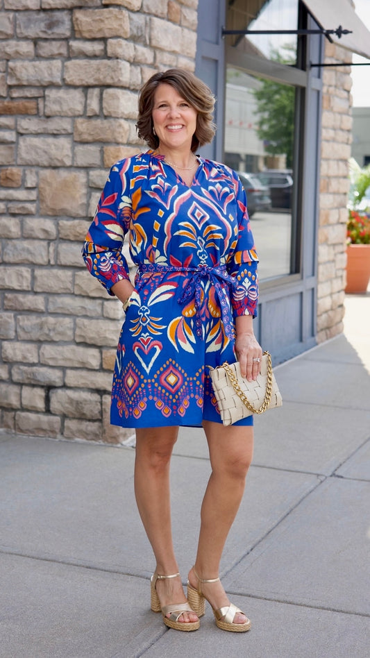 Gia Cobalt Ikat Dress