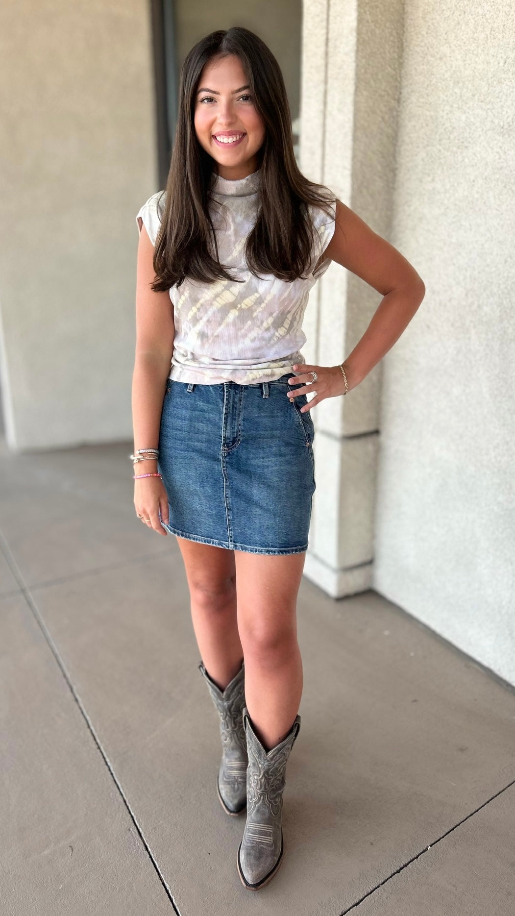 Michael Stars Aria Mock Neck Top - Champagne Tie Dye