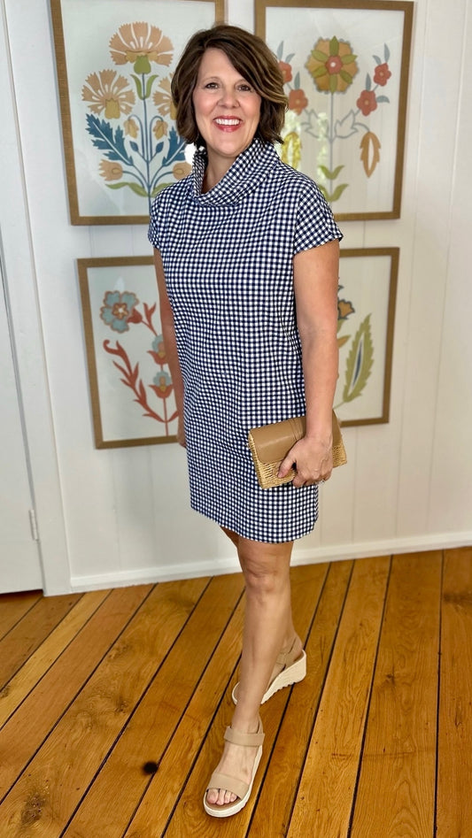 Isle Harbor Check Nan Dress - Navy & White
