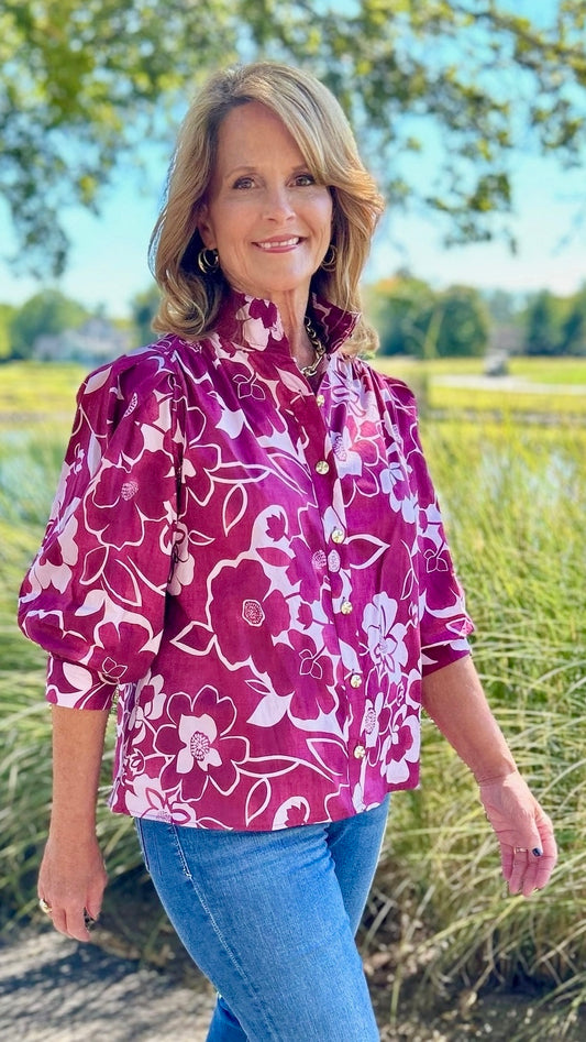 Teagan Floral Button Top