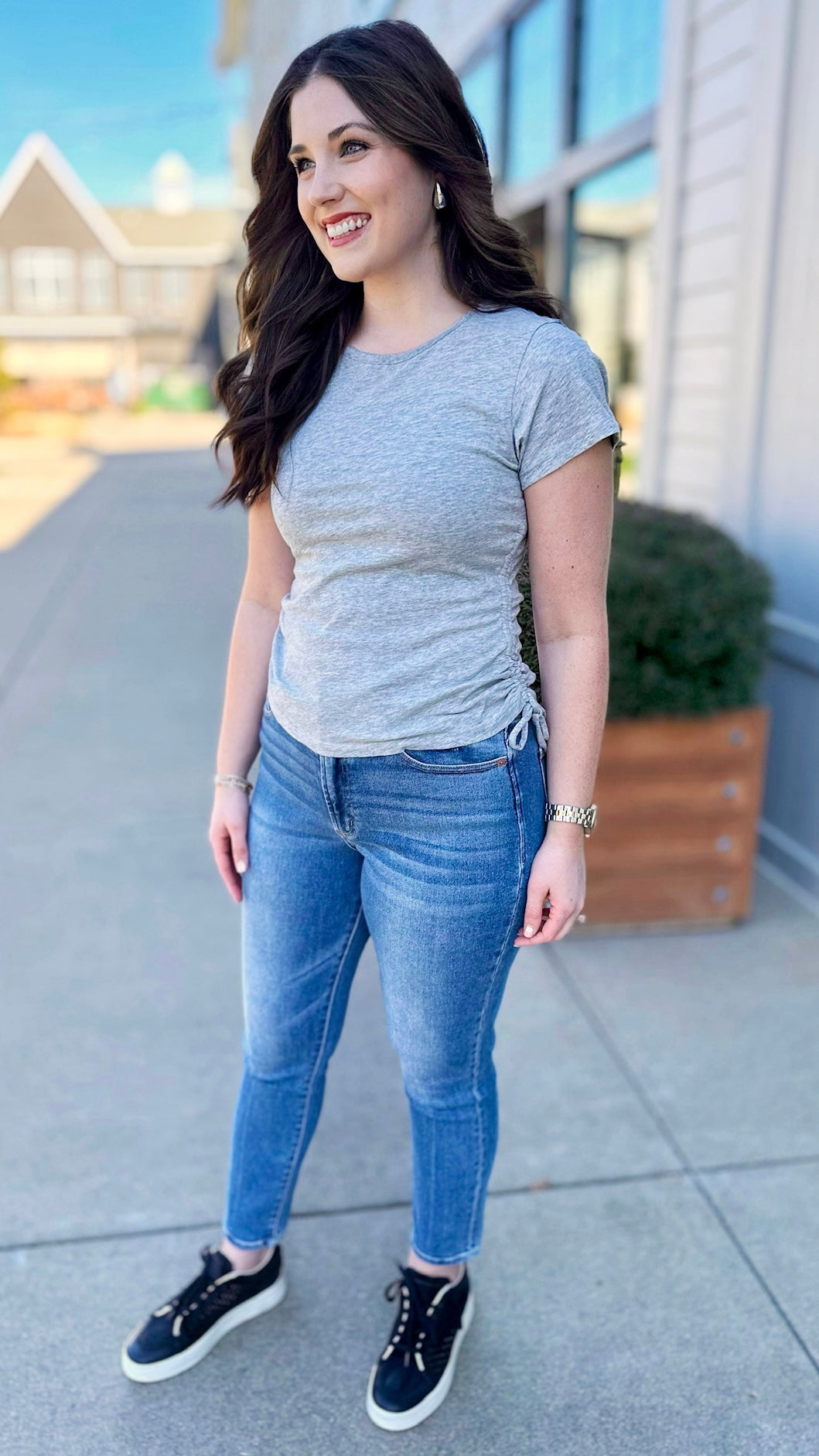 Bobi Shirred Side Cotton Tee - Grey