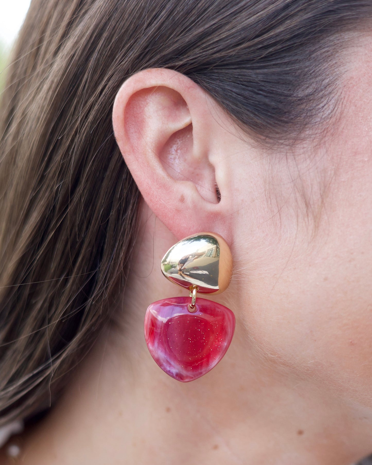 Triangle Drop Earrings - Red