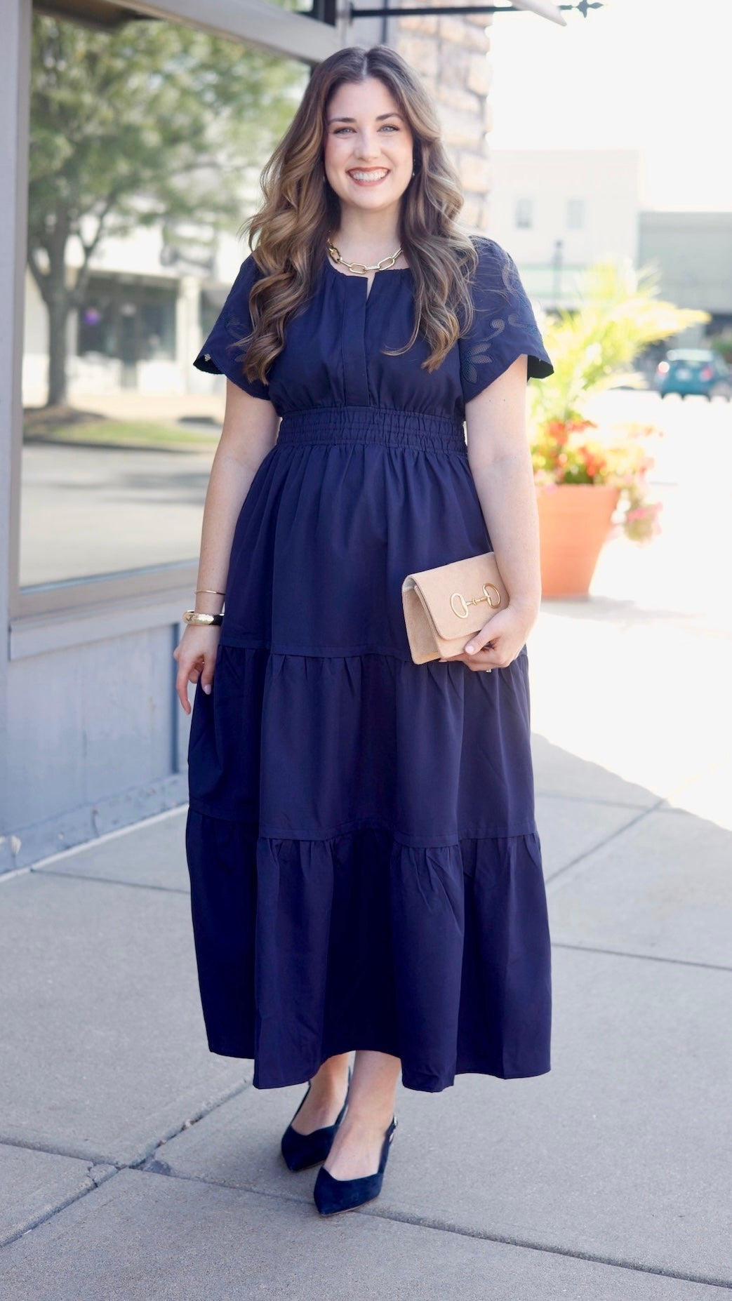 Nora Cinch Waist Dress - Navy