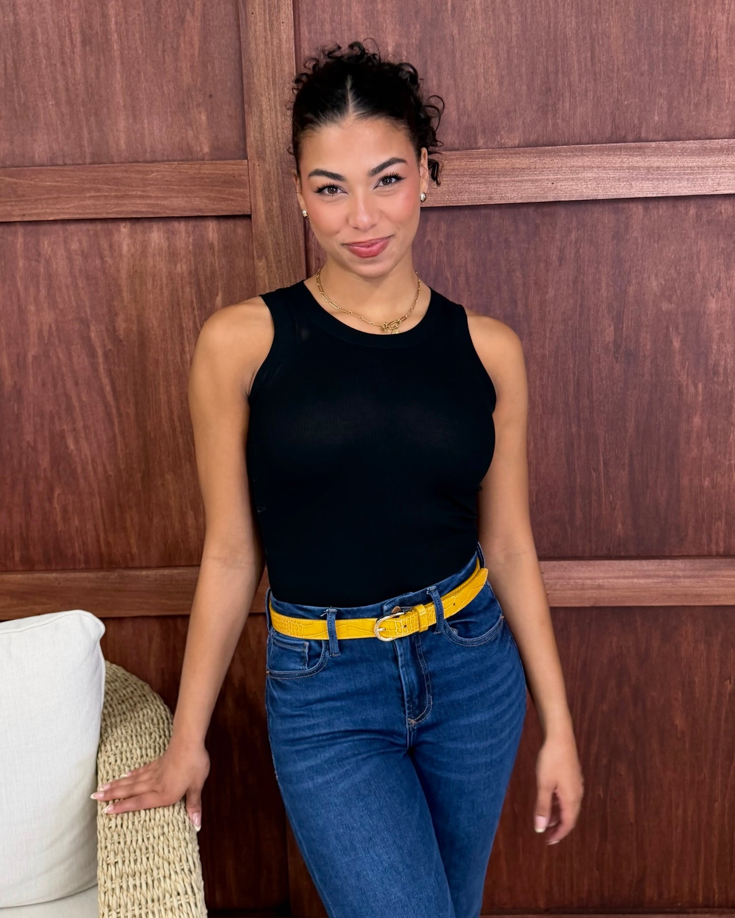 Mustard Skinny Leather Belt