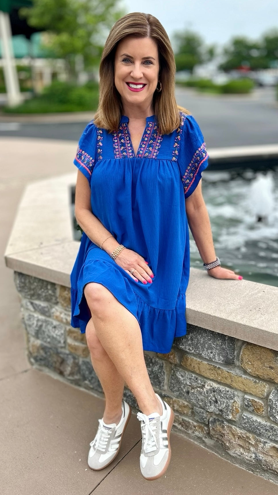 Blooming Bunches Embroidered Dress - Blue