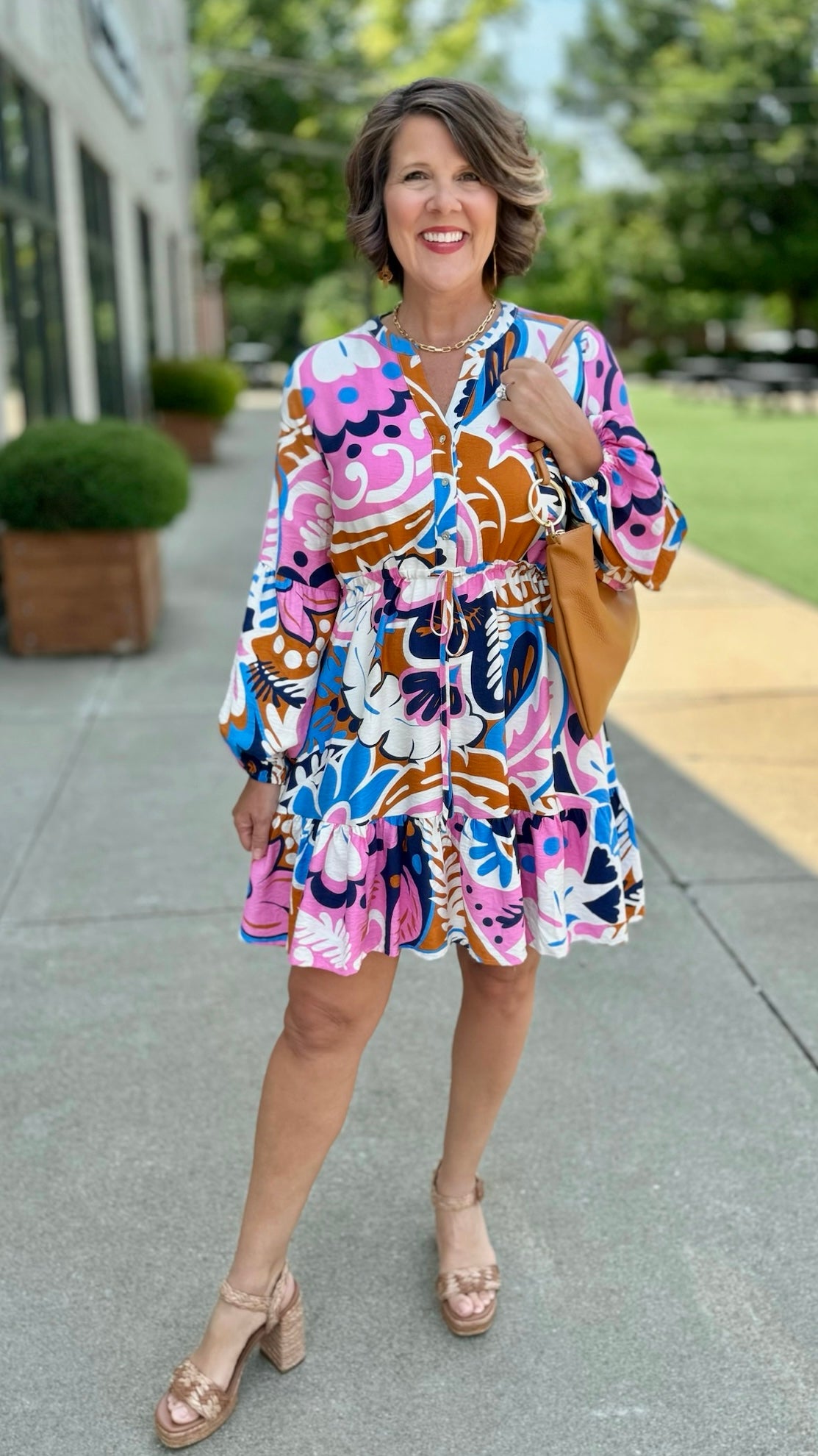 Groovy Cinch Waist Dress - Navy Mix