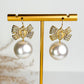 Gold Bow & Ball Pearl Earrings