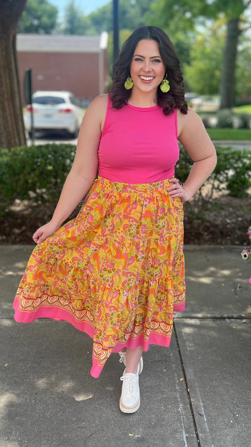 Bobi Shirred Crewneck Tank Top - Pink