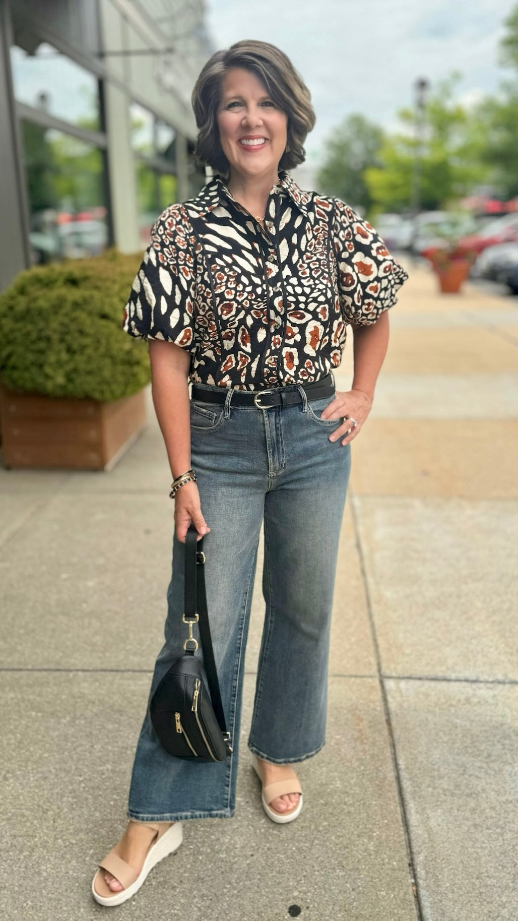 Puff Sleeve Animal Print Top