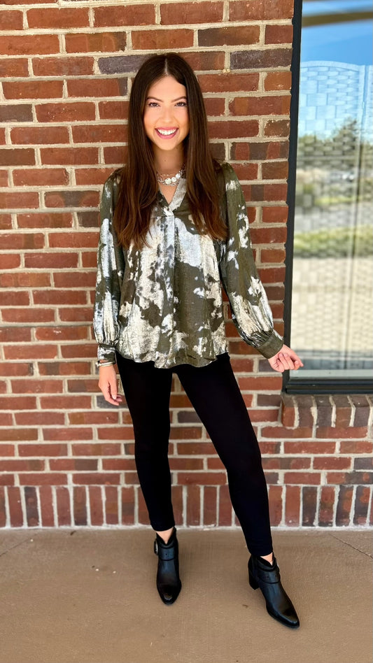 Maya Olive & Silver Shimmer Top
