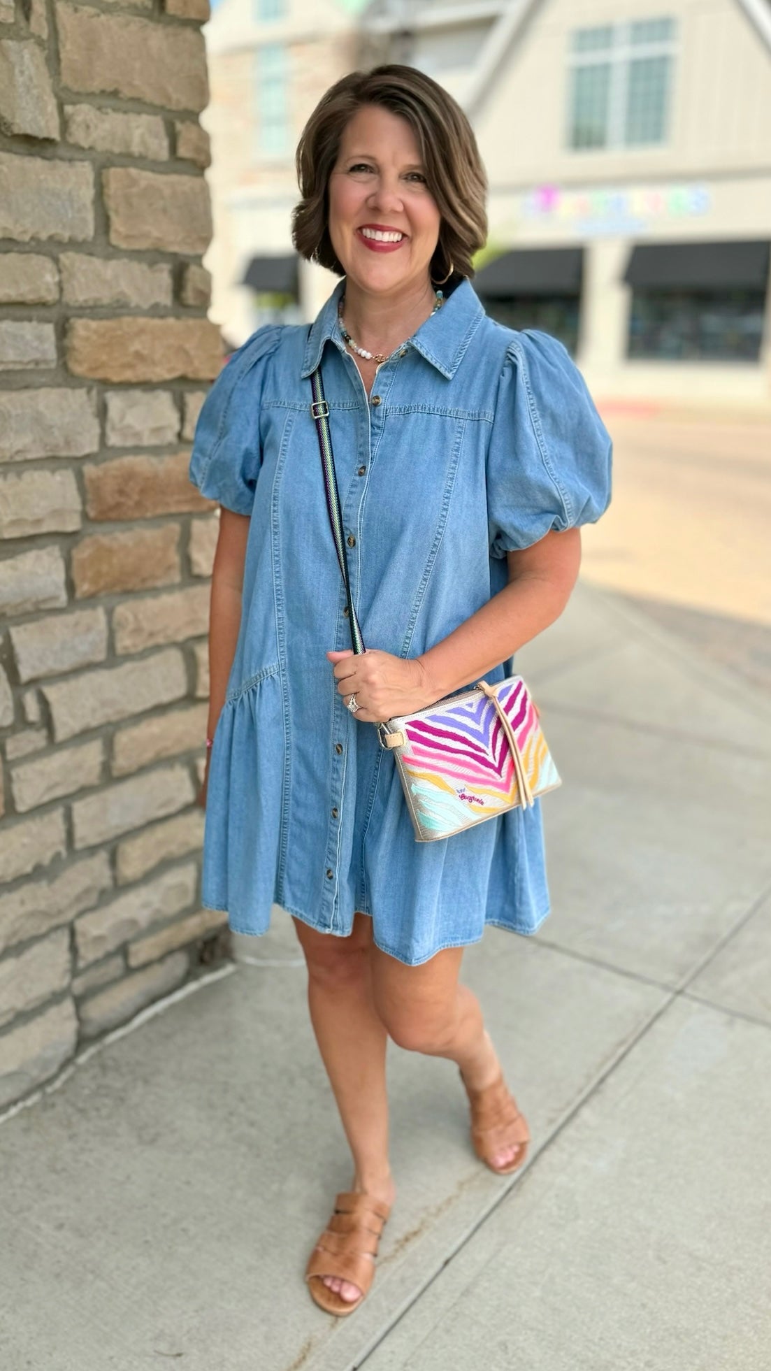 Pretty Puff Denim Dress - Light Blue