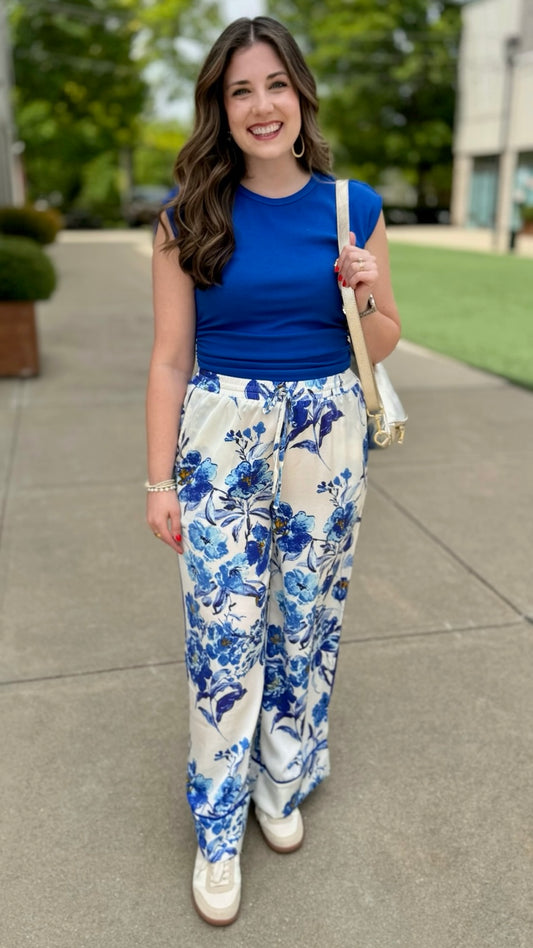 Coastal Breeze Satin Pants - Blue