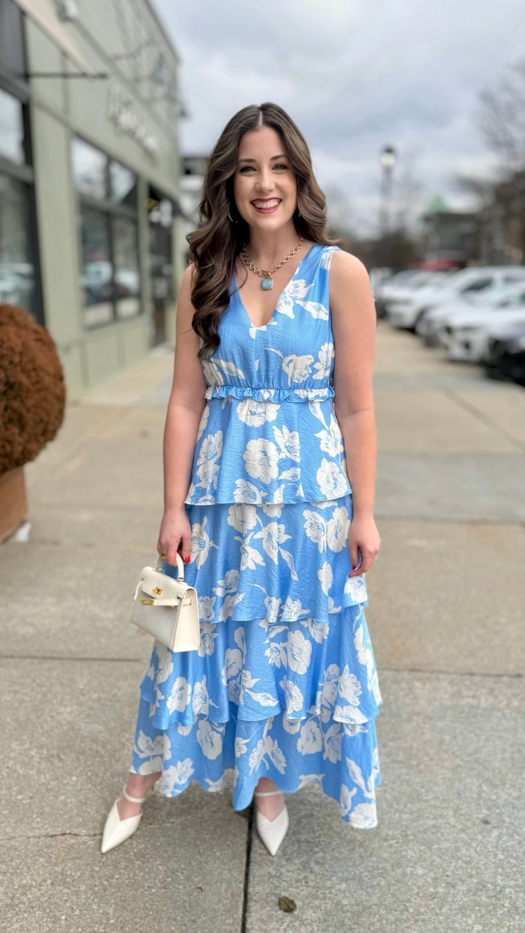 Amelia Floral Flutter Tiered Maxi Dress - Blue