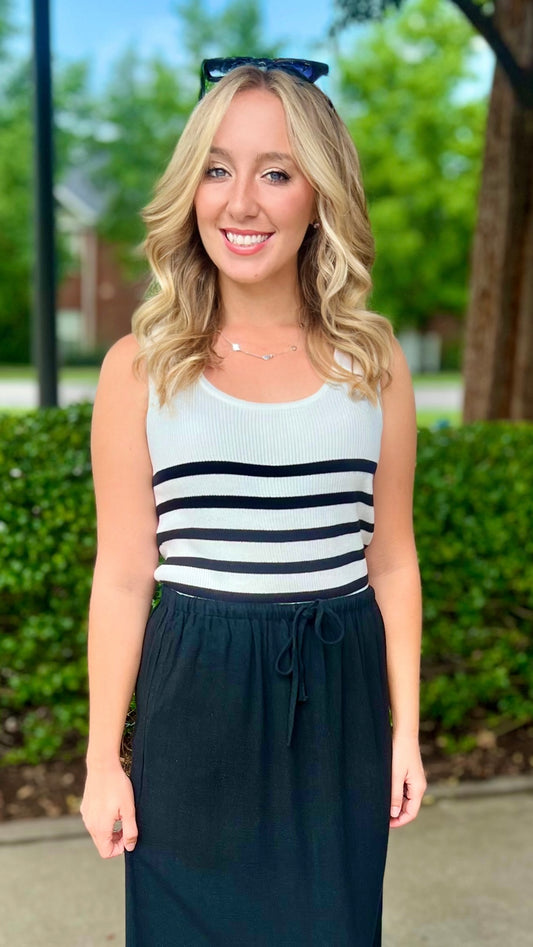 Dear John Oak Sweater Tank - White with Black