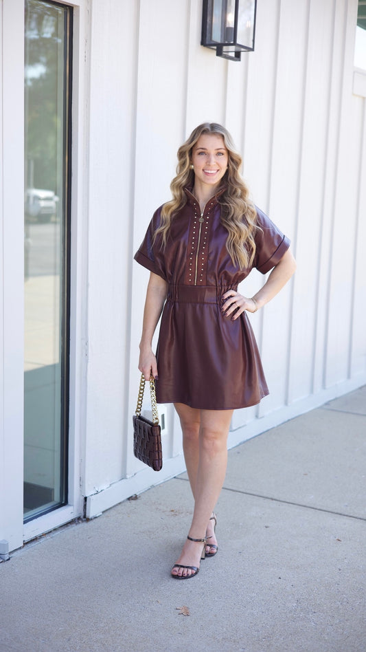 Emily McCarthy Chocolate Faux Leather Dress