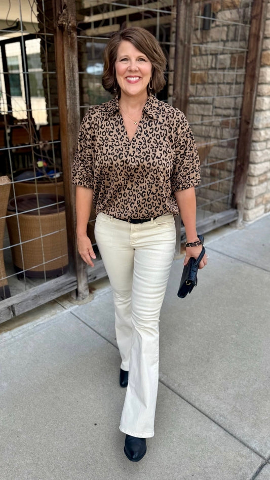 Dani Animal Print Dolman Sleeve Top - Toffee